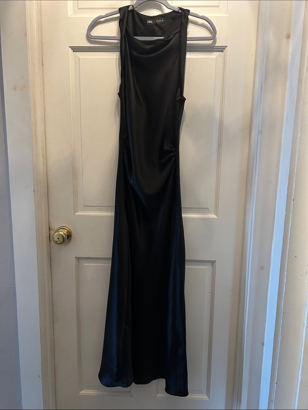 Zara Black Satin Maxi Slip Dress